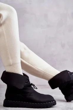 Damskie Ocieplane Botki Materiałowe Czarne Emelie