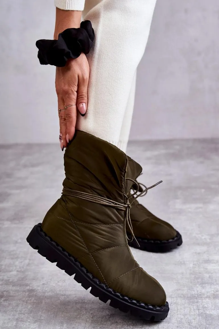 Damskie Ocieplane Botki Materiałowe Zielone Emelie
