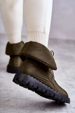 Damskie Ocieplane Botki Materiałowe Zielone Emelie