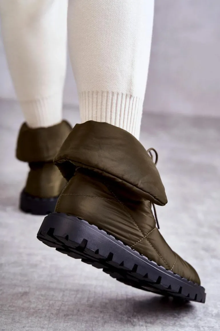 Damskie Ocieplane Botki Materiałowe Zielone Emelie