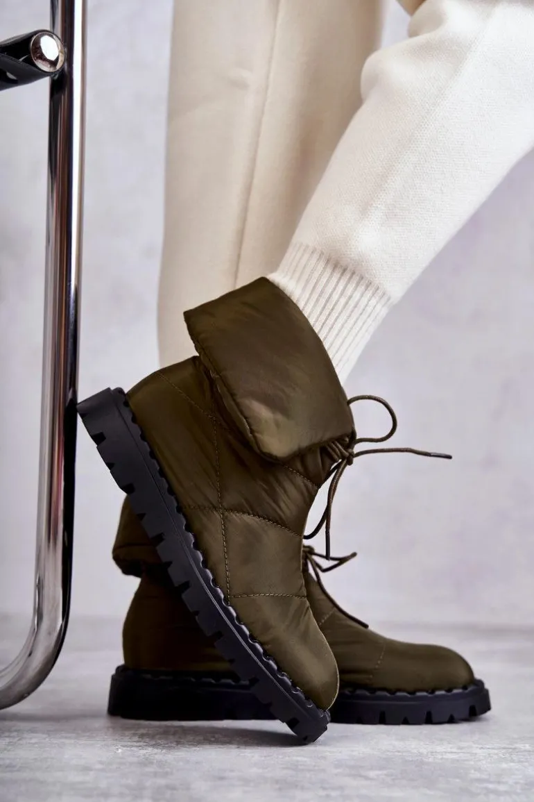 Damskie Ocieplane Botki Materiałowe Zielone Emelie