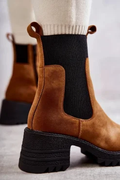 Damskie Ocieplane Botki Na Obcasie Camel Abella