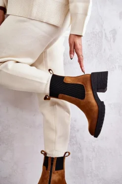 Damskie Ocieplane Botki Na Obcasie Camel Abella