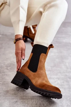 Damskie Ocieplane Botki Na Obcasie Camel Abella