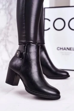 Damskie Ocieplane Botki Na Słupku Czarne Unstoppable