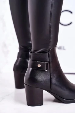 Damskie Ocieplane Botki Na Słupku Czarne Unstoppable