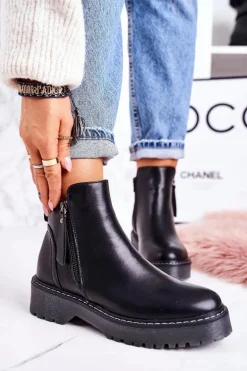 Damskie Ocieplane Botki Na Gumowej Podeszwie Czarne Moon Walk