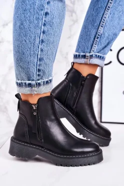 Damskie Ocieplane Botki Na Gumowej Podeszwie Czarne Moon Walk