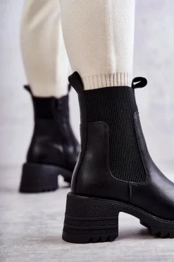 Damskie Ocieplane Botki Na Obcasie Czarne Abella