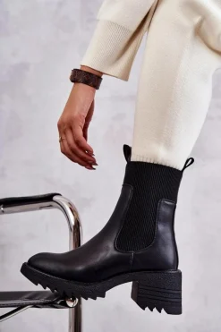 Damskie Ocieplane Botki Na Obcasie Czarne Abella