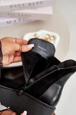 Damskie Ocieplane Botki Na Platformie I Koturnie Czarne Mivanira