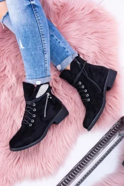 Damskie Ocieplane Botki Na Zamek Cekiny Zamsz Cortina