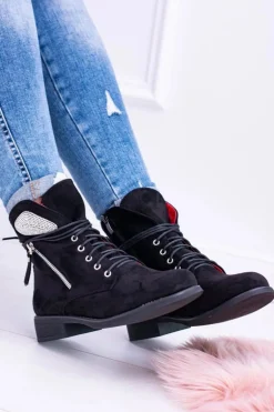 Damskie Ocieplane Botki Na Zamek Cekiny Zamsz Cortina