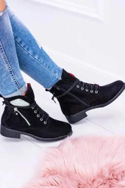 Damskie Ocieplane Botki Na Zamek Cekiny Zamsz Cortina