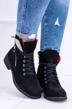 Damskie Ocieplane Botki Na Zamek Cekiny Zamsz Cortina