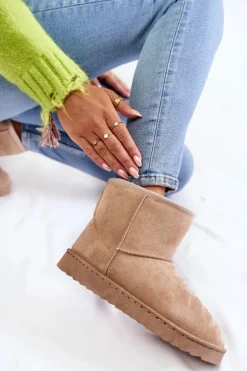 Damskie Ocieplane Botki Śniegowce Jasnobeżowe Virgina