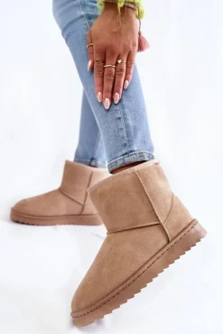 Damskie Ocieplane Botki Śniegowce Jasnobeżowe Virgina