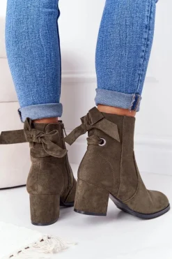 Damskie Ocieplane Botki Na Słupku Zielone Kayla