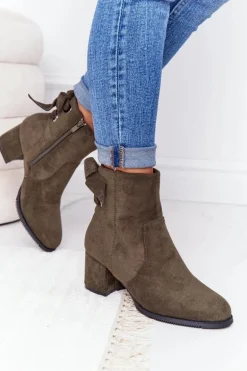 Damskie Ocieplane Botki Na Słupku Zielone Kayla