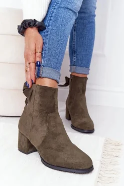 Damskie Ocieplane Botki Na Słupku Zielone Kayla