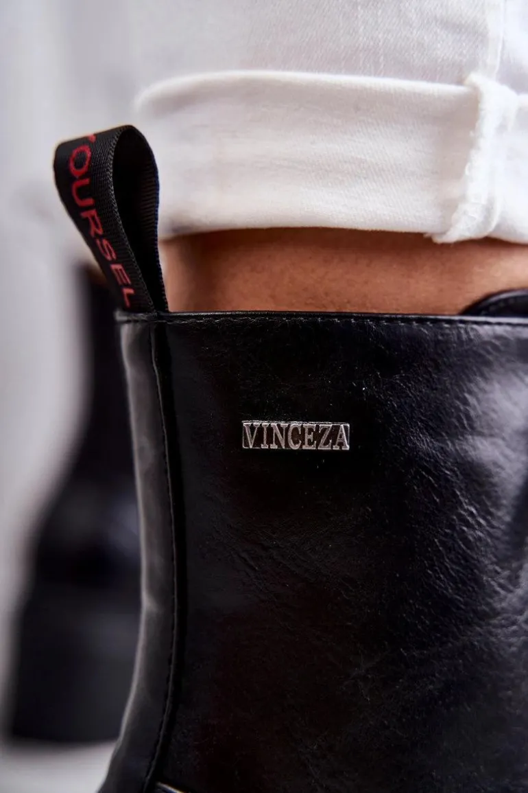 Damskie Ocieplane Botki Na Obcasie Czarne Grethe