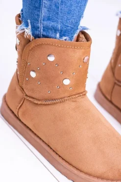 Damskie Ocieplane Botki Śniegowce Zamsz Camel Biggy