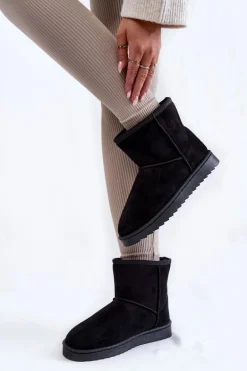 Damskie Ocieplane Botki Śniegowce Czarne Virgina