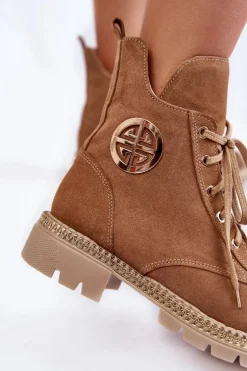 Damskie Ocieplane Botki Na Suwak Camel Sinem