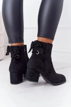 Damskie Ocieplane Botki Na Słupku Czarne Kayla