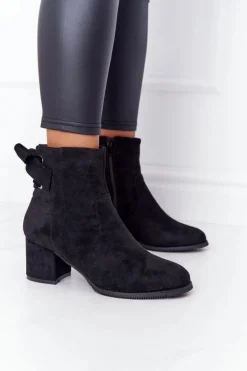 Damskie Ocieplane Botki Na Słupku Czarne Kayla