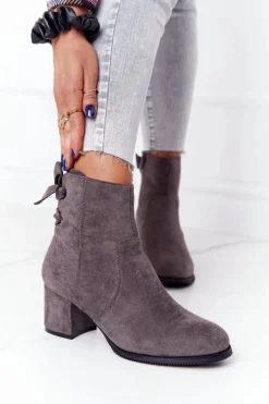Damskie Ocieplane Botki Na Słupku Szare Kayla