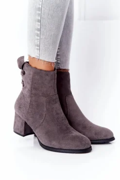 Damskie Ocieplane Botki Na Słupku Szare Kayla