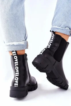 Damskie Ocieplane Botki Sztyblety Czarne Roulette
