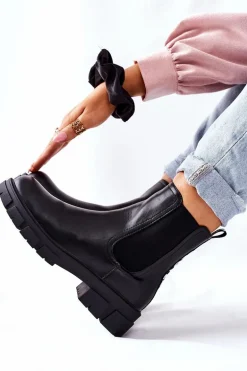 Damskie Ocieplane Botki Sztyblety Czarne Roulette