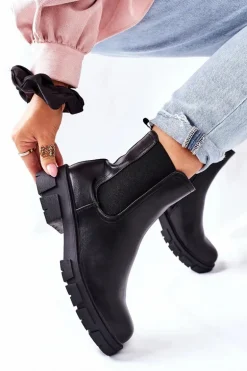 Damskie Ocieplane Botki Sztyblety Czarne Roulette