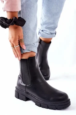 Damskie Ocieplane Botki Sztyblety Czarne Roulette