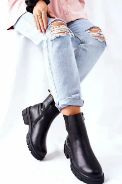 Damskie Ocieplane Botki Sztyblety Czarne Roulette