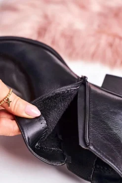 Damskie Ocieplane Botki Sztyblety Na Obcasie Czarne Forevermore