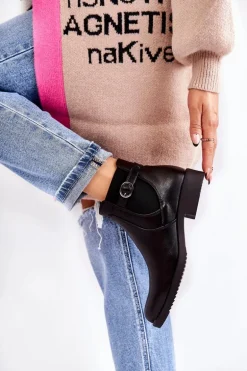 Damskie Ocieplane Botki Sztyblety Czarne Janette