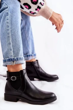 Damskie Ocieplane Botki Sztyblety Czarne Janette