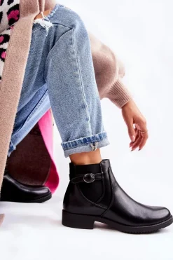 Damskie Ocieplane Botki Sztyblety Czarne Janette