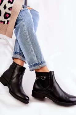 Damskie Ocieplane Botki Sztyblety Czarne Janette