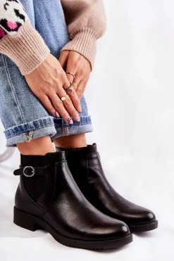 Damskie Ocieplane Botki Sztyblety Czarne Janette