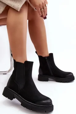 Damskie Ocieplane Botki Sztyblety Na Suwak Czarne Vesta