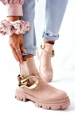 Damskie Ocieplane Botki Sztyblety Beżowe Visione