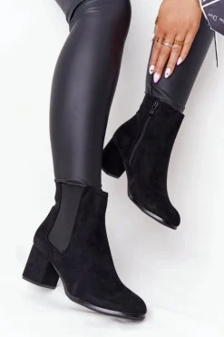 Damskie Ocieplane Botki Sztyblety Na Słupku Czarne Juliette