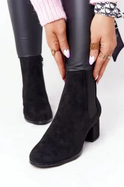 Damskie Ocieplane Botki Sztyblety Na Słupku Czarne Juliette