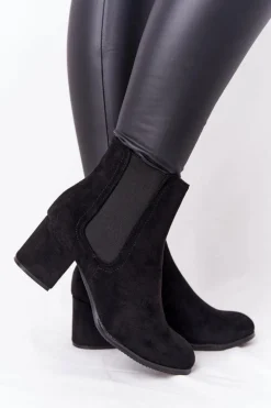 Damskie Ocieplane Botki Sztyblety Na Słupku Czarne Juliette