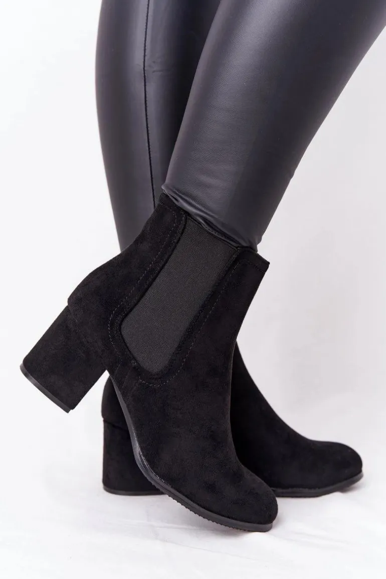 Damskie Ocieplane Botki Sztyblety Na Słupku Czarne Juliette