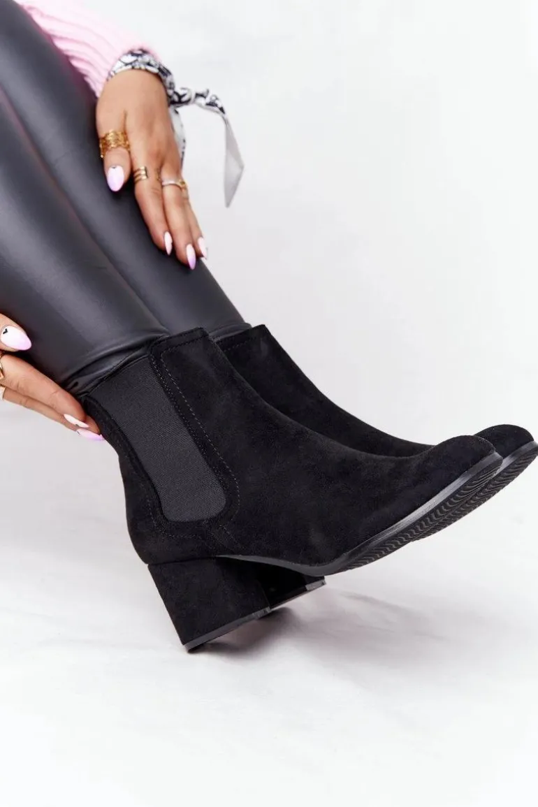 Damskie Ocieplane Botki Sztyblety Na Słupku Czarne Juliette